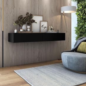 Aparador Buffet Suspenso 110cm Em Mdf Sala Hall De Entrada Preto