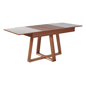 Mesa De Jantar Caroline 1,20m Extensível 1,80m Em Madeira Maciça Imbuia Tampo Vidro Off White