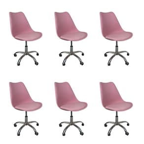 Kit 6 Cadeiras Office Base Cromada Com Rodizio Giratória Saarinen Rosa