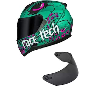 Capacete Race Tech Sector Kraken Verde Rosa Com Viseira Fumê