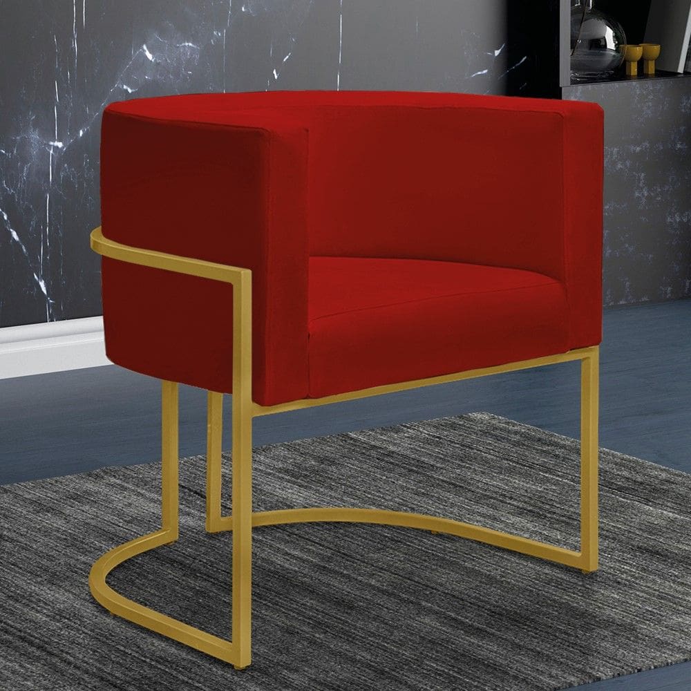 Poltrona Reforçada Decorativa Sala Nayara Base Ferro Dourado Suede Marsala