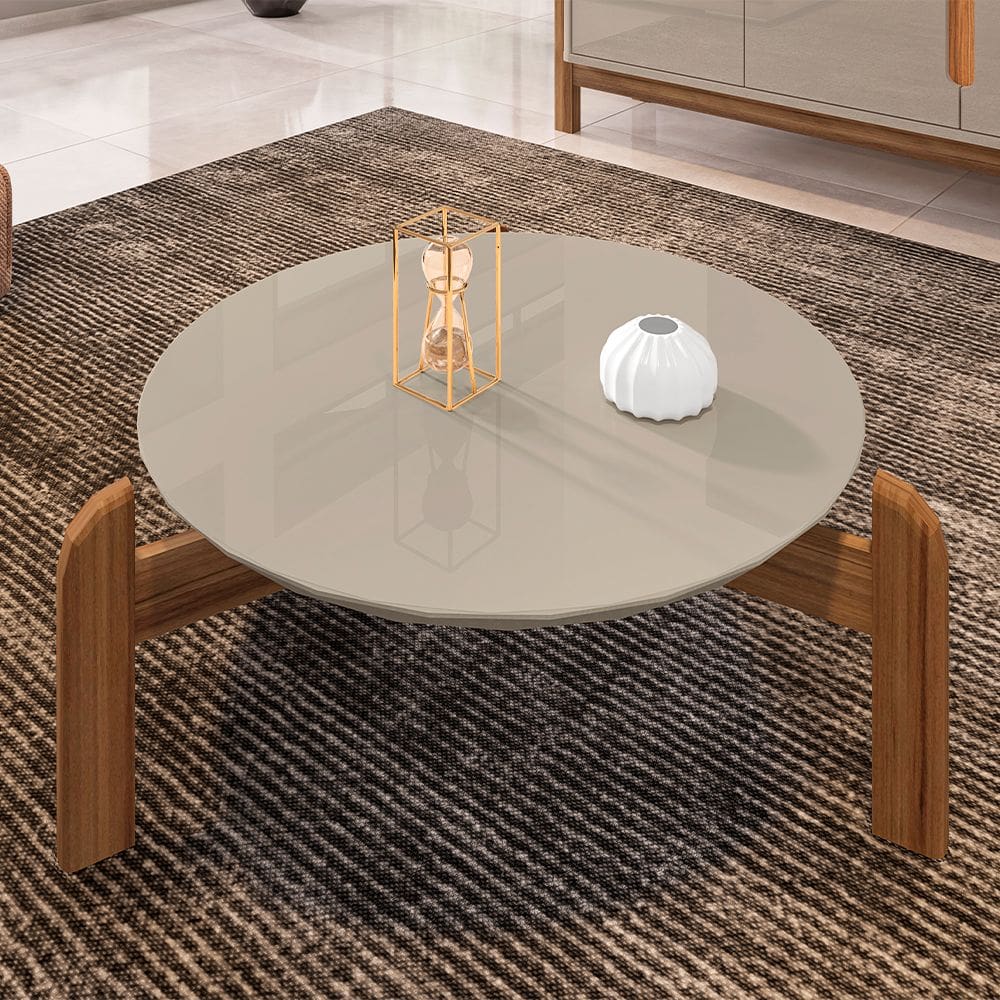 Mesa de Centro Redonda Lizz 64cm Off-white/cedro