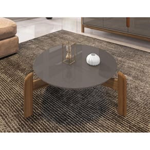 Mesa de Centro Circular para Sala de Estar Luna Cinza Perola/Cedro