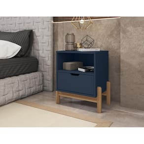 Mesa de Cabeceira c/ Nicho e Gaveteiro porta Itens Aurora Azul Cobalto