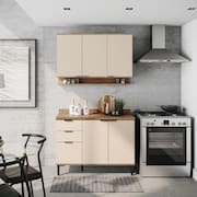 Armário de Cozinha Completa c Balcão Miami Vibe Carraro Off White c Freijó