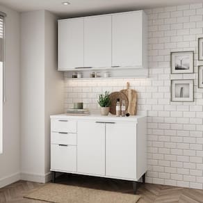 Armário de Cozinha Completa c Balcão Miami Tiny Carraro Branco