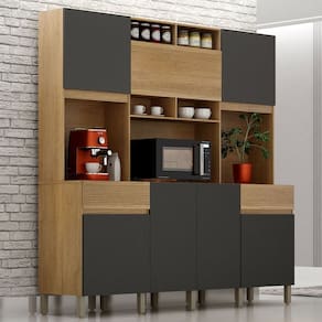 Cozinha Compacta Esmeralda 7 Portas 2 Gavetas Cinamomo/Grafite - Valdemoveis