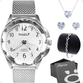 Relogio Feminino Prova Dagua Aço + Colar Brinco Pulseira Silicone Moda Presente Strass Casual Social