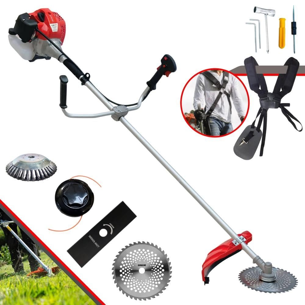 Roçadeira Lateral Anmax CG430P À Gasolina 43cc 2HP 9.000rpm Alta Performance Com Carretel Nylon + Faca 2 Pontas + Faca 40 Dentes Vídea + Escova de Aço