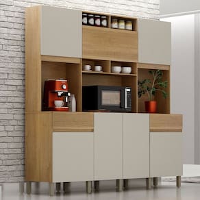 Cozinha Compacta Esmeralda 7 Portas 2 Gavetas Cinamomo/Off White - Valdemoveis