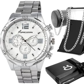Relogio Masculino Prata Aço Inox + Pulseira + Caixa Ponteiro Presente Qualidade Premium Social