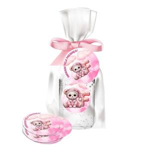 25 Lembrancinhas Alcool Gel Ursinha Rosa Alfabeto Letra F