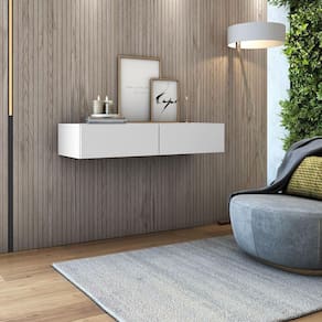 Aparador Suspenso 90cm 2 Gavetas Para Hall De Entrada Linha Alta Branco