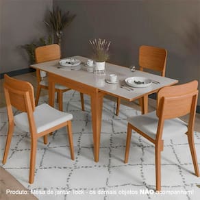 Mesa De Jantar Tock 80cm Extensível 1,60m Em Madeira Maciça Mel Tampo Vidro Off White
