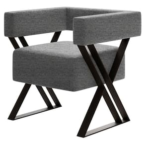 Poltrona Decorativa Pes Metal Mirela Linho Cinza Milani Store Cinza