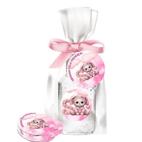 Kit 25 Lembrancinhas Alcool Gel Ursinha Rosa Letra S