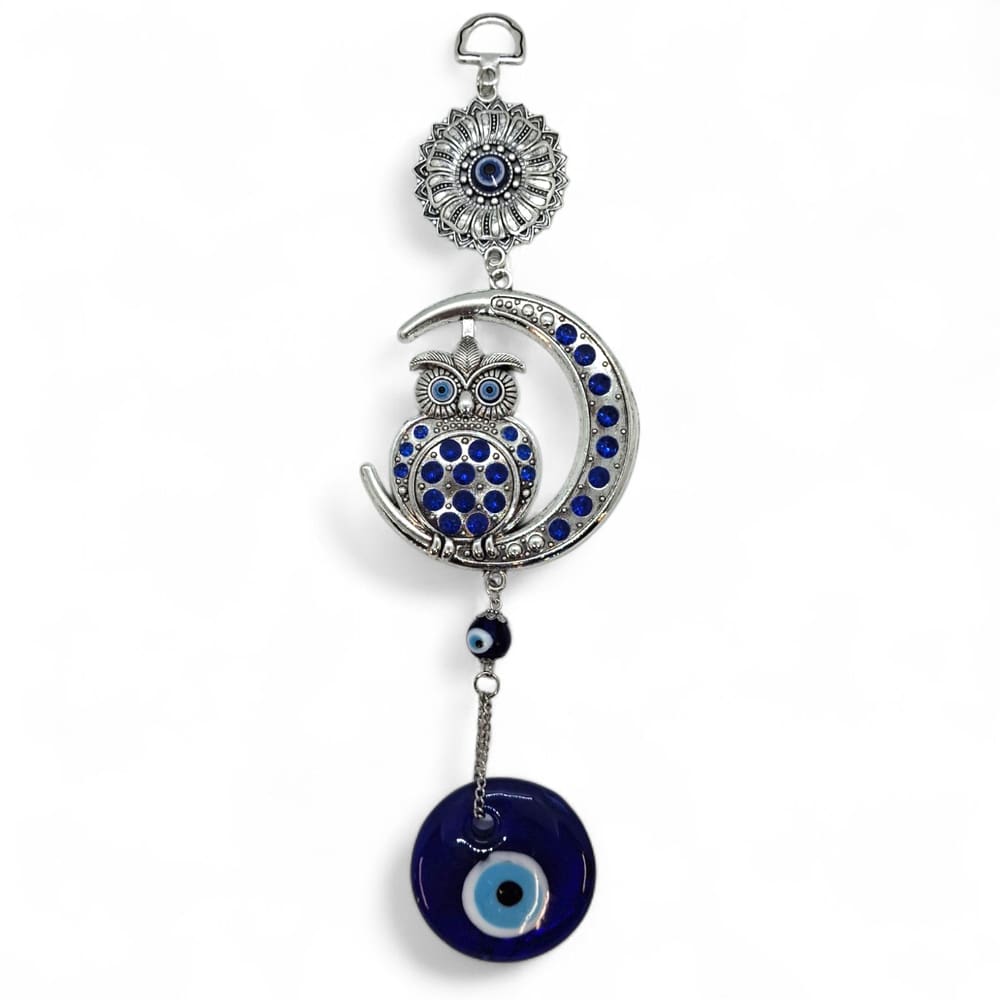 Móbile Olho Grego Coruja e Lua Afasta Todo Mau Olhado 30 cm