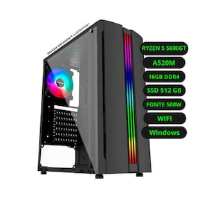 Computador CPU Gamer AMD Ryzen 5600GT 16GB DDR4 SSD 512GB Fonte 500w Bivolt Windows