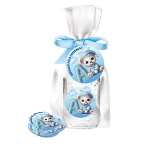 kit 25 Lembrancinhas Alcool Gel Ursinho Azul Maternidade e Chá De Bebê