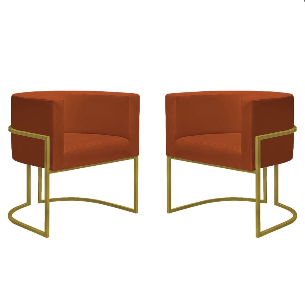 Kit 2 Poltronas Reforçadas Decorativa Sala Nayara Base Ferro Dourado Suede Terracota