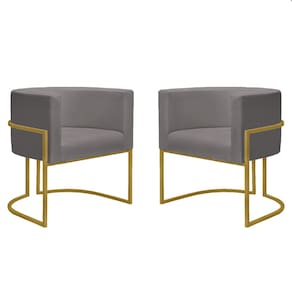 Kit 2 Poltronas Reforçadas Decorativa Sala Nayara Base Ferro Dourado Suede