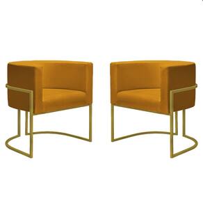 Kit 2 Poltronas Reforçadas Decorativa Sala Nayara Base Ferro Dourado Suede