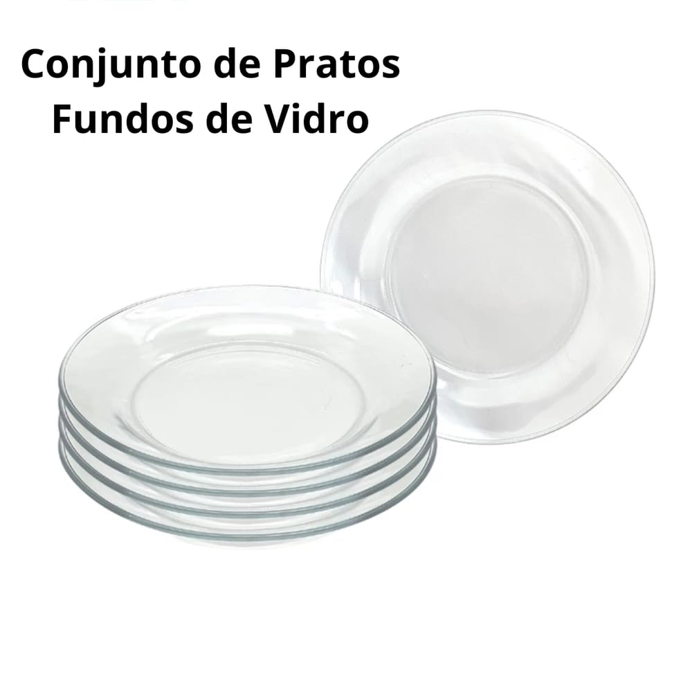 Jogo De Prato Fundo De Vidro Resistente Kit Com 4 Pratos