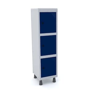 Mini Roupeiro Aço 3 Portas Com Pitao Para Cadeado Azul Delrei -Pandin