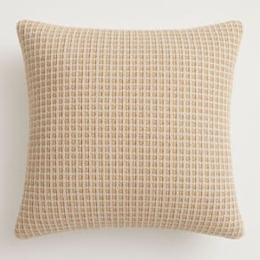 Almofada Decorativa Luxo Cheia Trama Atlas Bege e Branco Com Enchimento 42x42cm - Jolitex