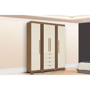 Guarda Roupa Casal 4 Portas e 4 Gavetas c/ Pés Aurora 4.4 Jatoba/Areia - Santos Andirá