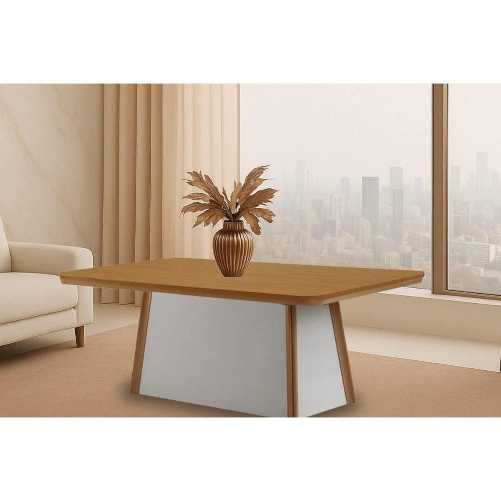 Mesa de Sala Jantar Tília c/ Tampo Madeirado c/ Canto Curvo 180X90cm Off White/Naturale/Naturale - Rufato