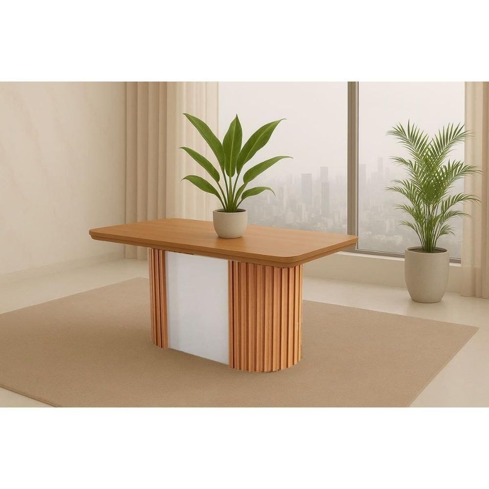 Mesa de Sala Jantar Pilar c/ Tampo Madeirado c/ Canto Curvo 180X90cm Flex Naturale/Off White ou Naturale - Rufato