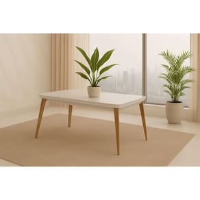Mesa de Sala Jantar Havana c/ Tampo Madeirado c/ Vidro Canto Curvo 120X80cm Madeira Capuccino/Off White - Rufato