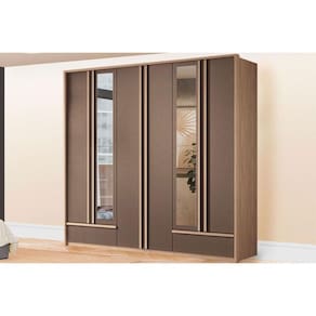 Guarda Roupa Casal 6 Portas (2 c/ Espelho) e 5 Gavetas Torino Wood/Terracota - Santos Andirá