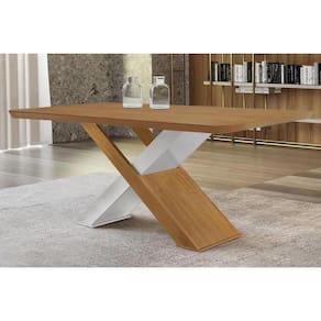 Mesa de Sala Jantar Imperatiz c/ Tampo Madeirado c/ Canto Curvo 180X90cm Off White/Naturale/Naturale - Rufato