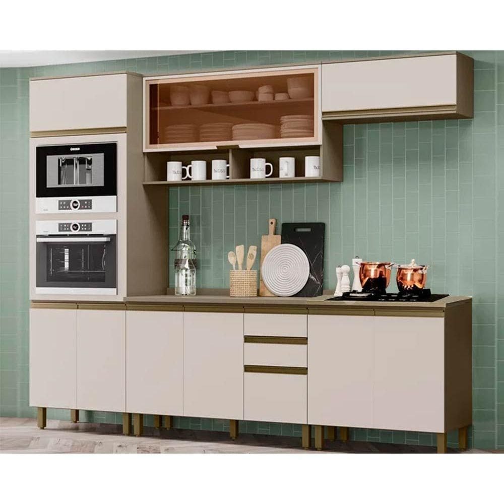 Cozinha Completa Connect 7 Peças (2Aéreos+2Balcões+1Paneleiro+2Complemento) s/Pia CPT94 Duna/Cristal - Henn