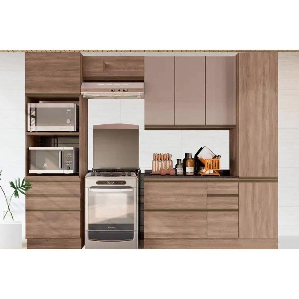 Cozinha Completa Maxxi 6 Peças (2Aéreos+1Balcão+2Paneleiros+1Complemento) CPT49 Nogal - Kappesberg