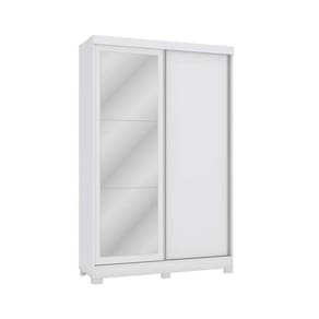Guarda Roupa Solteiro 2 Portas de Correr (1 c/ Espelho) e 2 Gavetas c/ Pés CB01N571 Flex Branco/Branco ou Macadamia - Kappesberg
