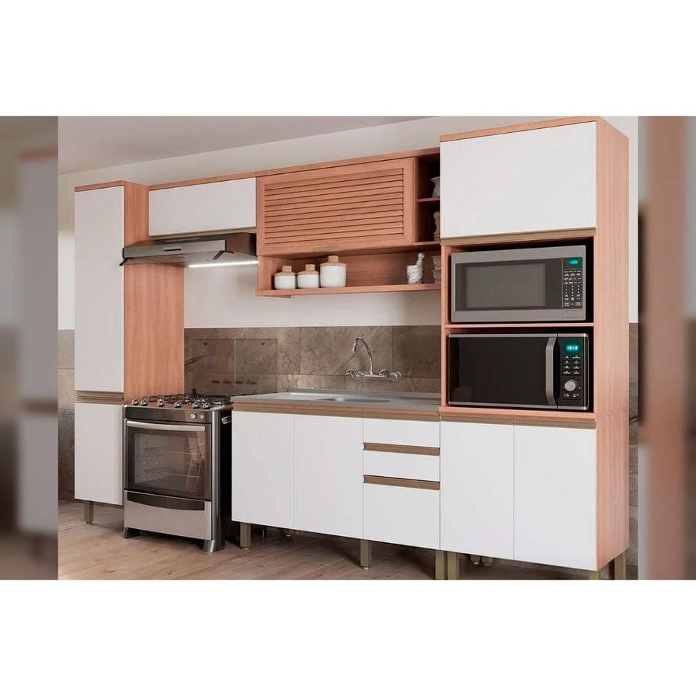 Cozinha Completa Thela Macadâmia 5 Peças (2Aéreos+1Balcão+2Paneleiros) CZC17 Freijo/Branco - Telasul