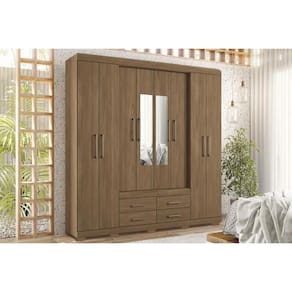 Guarda Roupa Casal 8 Portas (2 c/ Espelho) e 4 Gavetas c/ Pés Nápoles Atacama-Jatobá - Santos Andirá