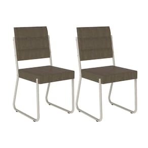 Cadeira Sala de Jantar 1736 Aço Kit 2 Uni Prata/Suede Linho Cinza - Carraro