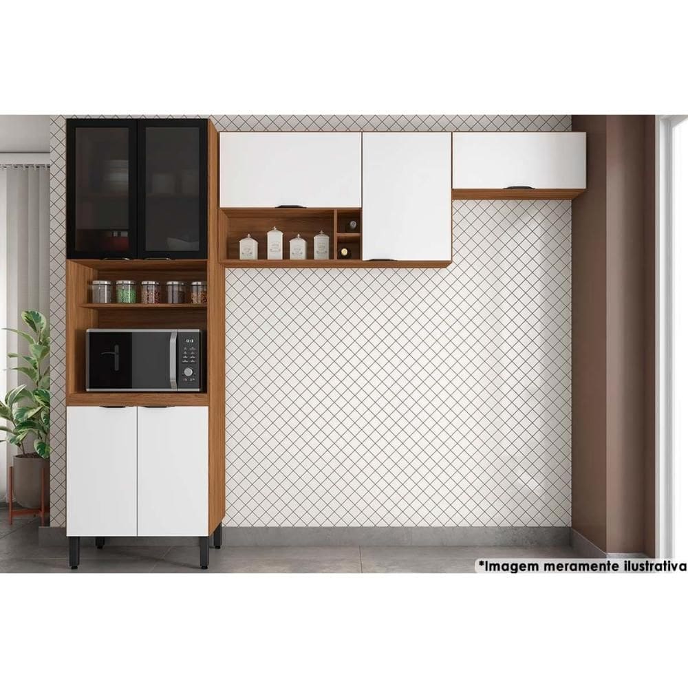 Cozinha Completa Firenze 3 Peças (2Aéreos+1Paneleiro) CP07 Amendola/Branco - Demóbile