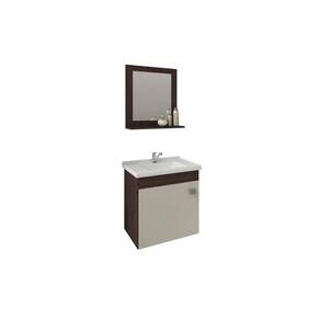 Conjunto de Banheiro Balcão Suspenso Iris c/ Cuba 44cm e Espelheira 40cm Cafe/Off White - MGM