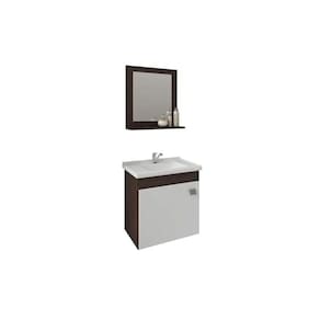 Conjunto de Banheiro Balcão Suspenso Iris c/ Cuba 44cm e Espelheira 40cm Cafe/Branco - MGM