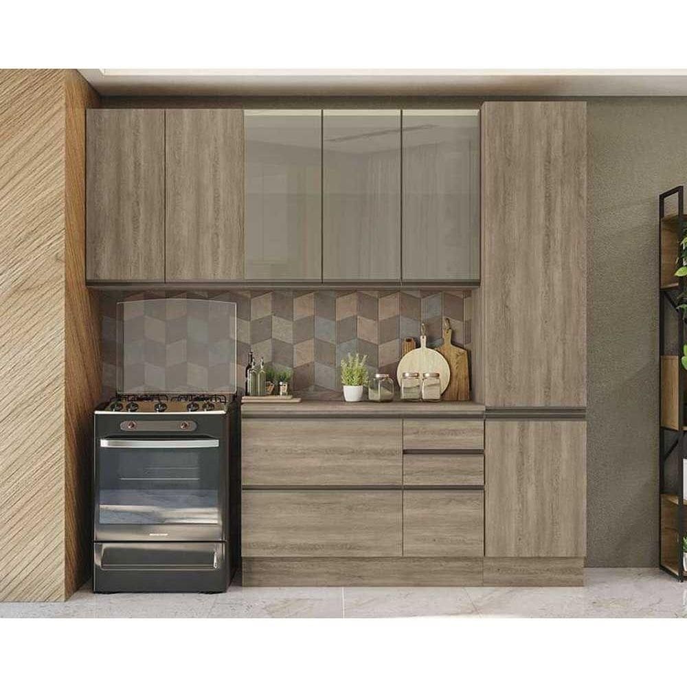 Cozinha Completa Maxxi 5 Peças (2Aéreos+1Balcão+1Paneleiro+1Complemento) CZ246 Nogal - Kappesberg