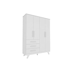Guarda Roupa Infantil Retrô c/ 4 Portas e 3 Gavetas Branco - Peroba