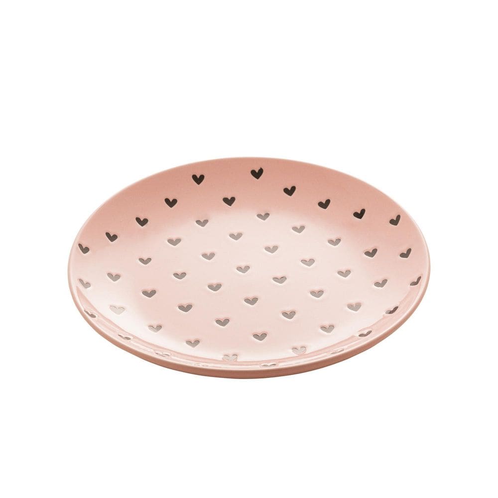 Prato De Lanche Love Em Cerâmica Rosa