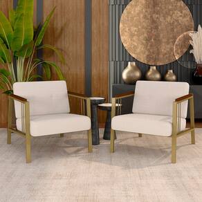 Kit 02 Poltronas Estofadas Pomezia Industrial Dourado/bouclé Off - M.a