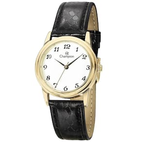 Relógio Champion Feminino Dourado Couro Preto Cn28008b