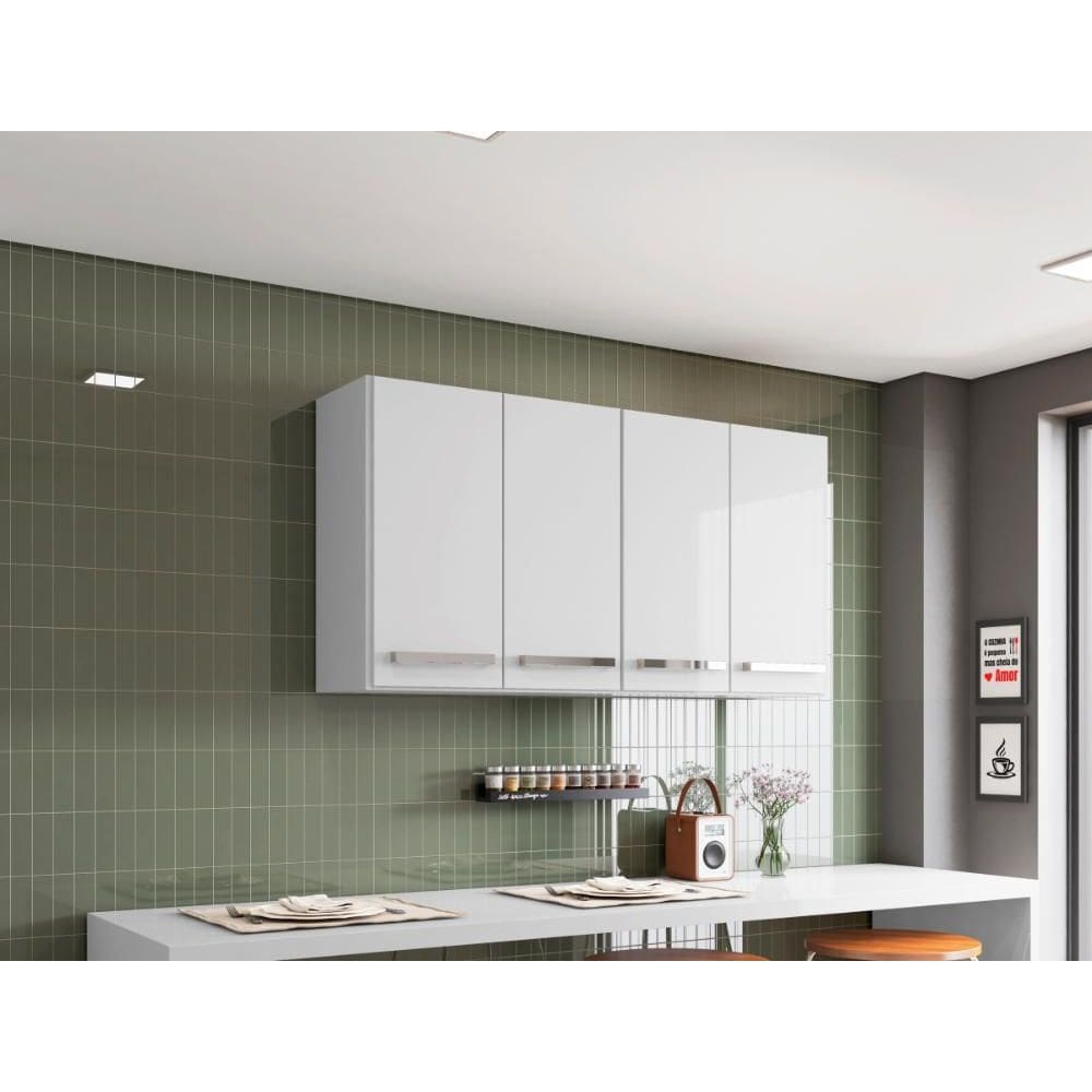 Armario Suspenso para Cozinha 4 Portas Branco Georgia Bela Casa